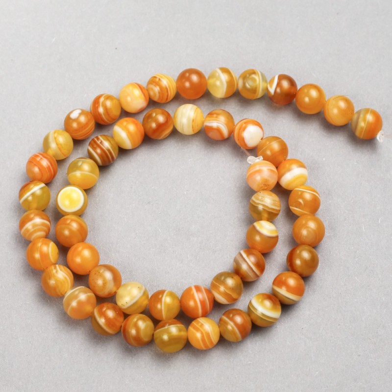 Orange Agate Beads, Smooth Round Beads 8mm, 38cm Length, on Thread