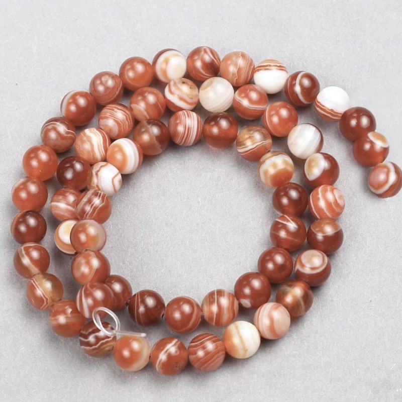 Orange agate beads smooth round 6mm diameter, 38cm length on fishing line