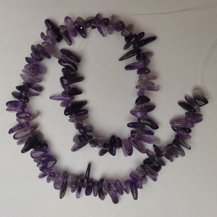 Amethyst Beads, natural stone on fishing line, large nugget, 16×6 mm ±, length 38 in