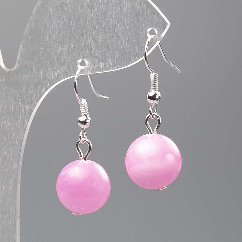 Earrings Strawberry Quartz (imitation acrylic) smooth bead, diameter 12.5mm±, length 3.5cm