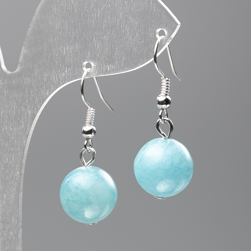 Earrings Aquamarine (synthetic acrylic) smooth sphere, diameter 12.5 mm±, length 3.5 cm