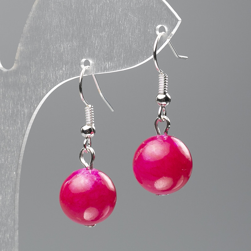Earrings, Toned Quartz (artificial acrylic) smooth bead, diameter 12.5mm±, length 3.5cm
