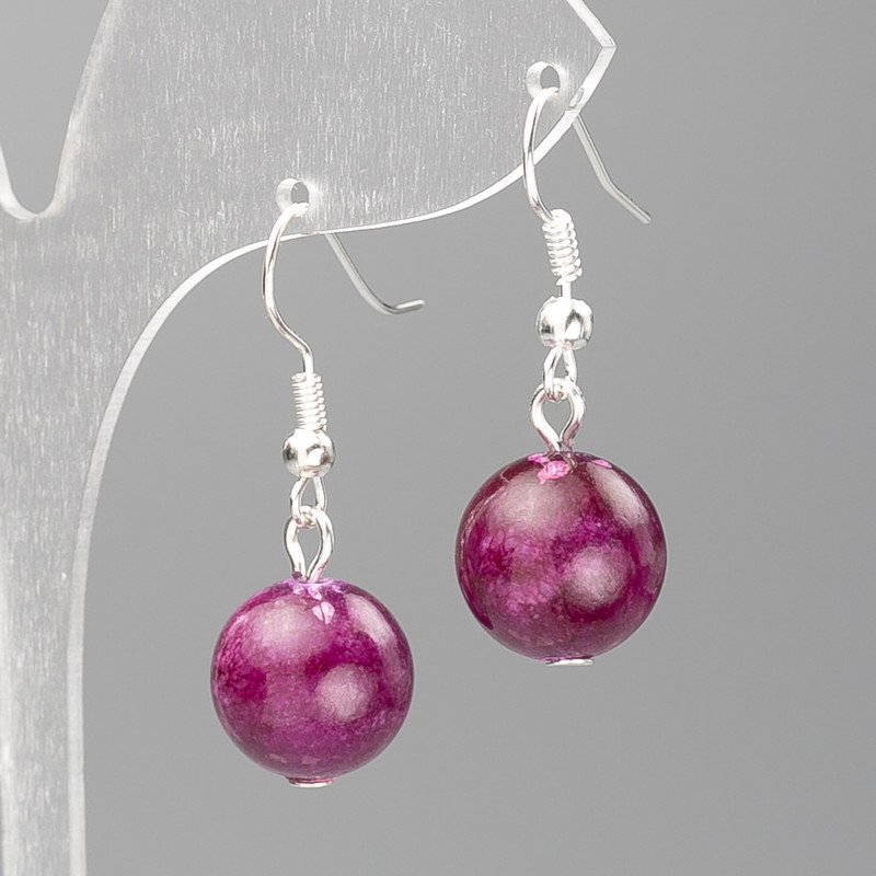 Earrings Tonal Quartz (artificial acrylic) raspberry smooth bead, diameter 12.5mm±, length 3.5cm