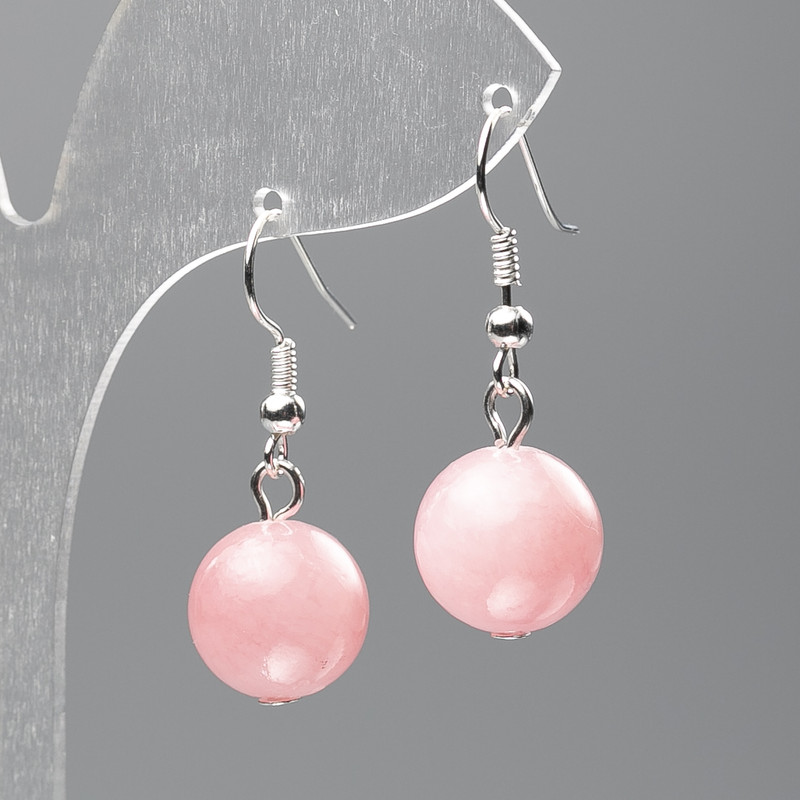 Earrings Pink Quartz (acrylic, individual) smooth bead, diameter 12.5mm+, length 3.5cm