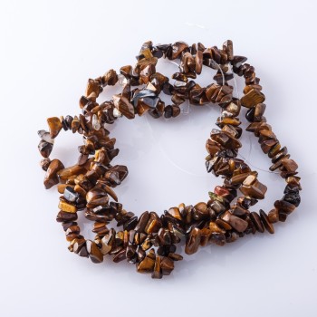 Natural Stone Beads on Thread, Tiger's Eye "Stone Chips" 3-10mm 80-85cm