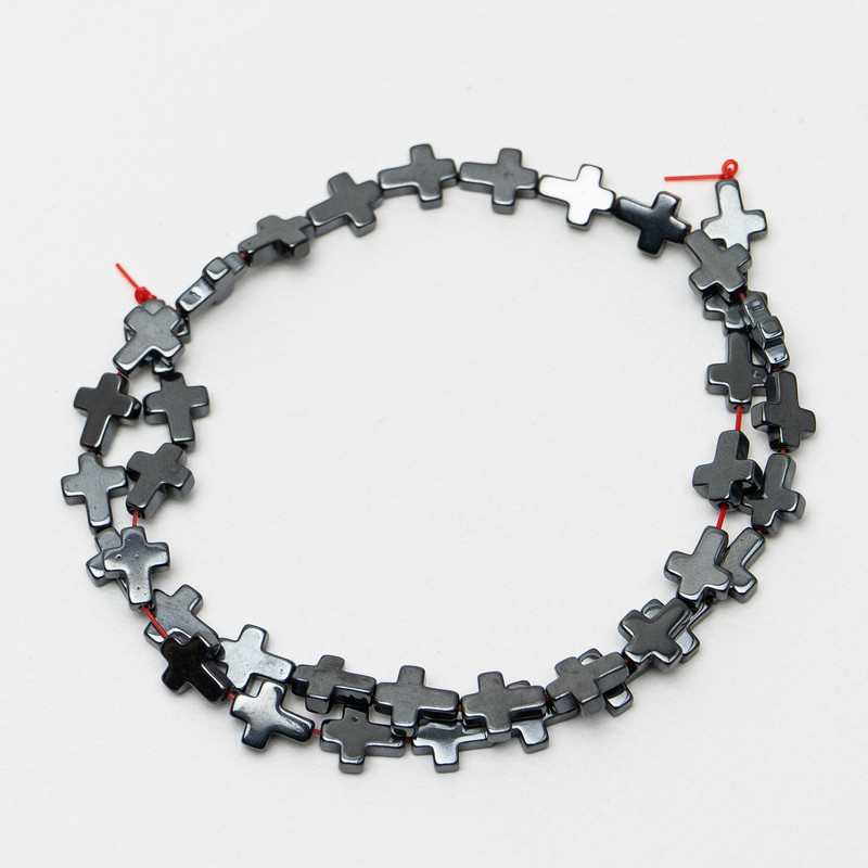Hematite Beads Cross-Shaped, 8.5x10.5x3mm±, hole 41cm± length on a thread