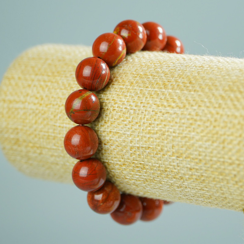 Bracelet Red Jasper natural stone, smooth sphere, diameter 12(±)mm, length 18cm (stretch)