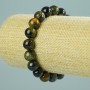 Bracelet of Tiger's Eye and Hawk's Eye Natural Stone, smooth beads, diameter 10(±)mm, length 18cm (stretch)