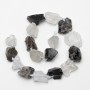 Unprocessed Beads of Rock Crystal and Smoky Quartz Cabochon, diameter 23×26(±)mm, thread length 42 cm