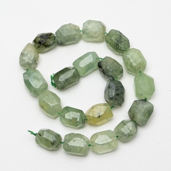 Prehnite Beads - Natural Stone, Multifaceted, 14×20 mm, ~39 cm strand on thread