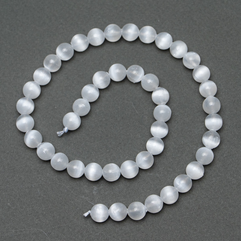 Selenite Beads Smooth Round 8.5 mm diameter, 38 cm length on a thread