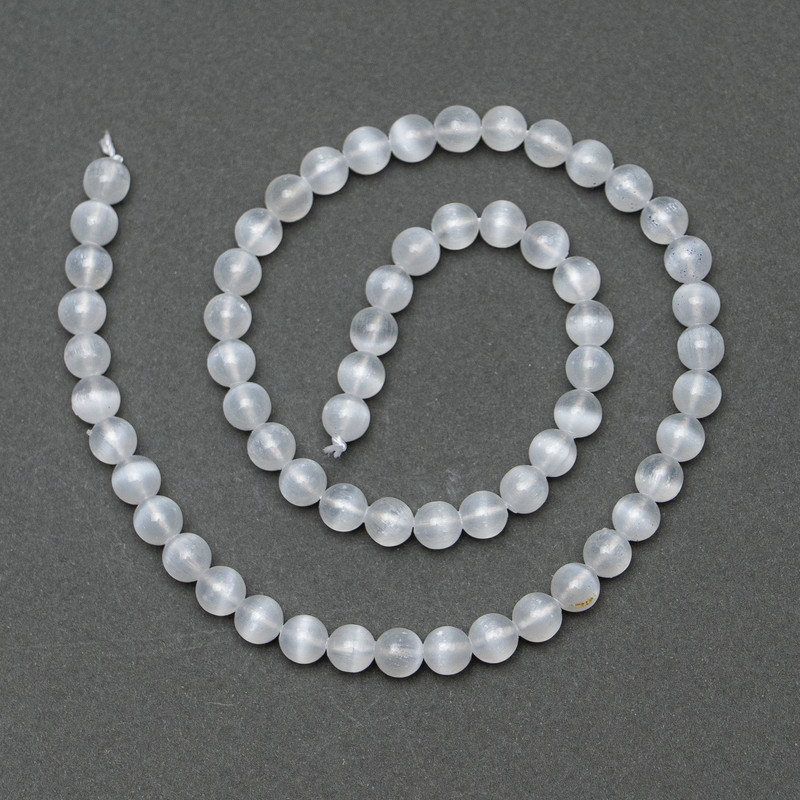 Selenite Beads Smooth Sphere 6.5 mm Diameter, 39 in (±) Length on Thread