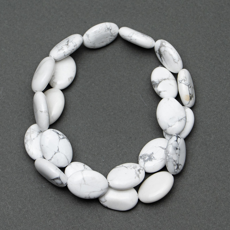 Howlite Beads natural stone, oval, 13×18×6 mm, 40 cm on fishing line