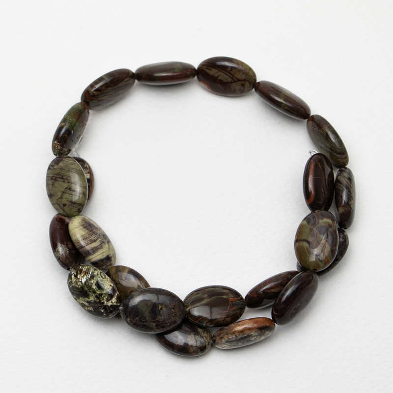 Jasper Picasso Beads Natural Stone, Oval, 13×18×6mm, 40cm Threaded