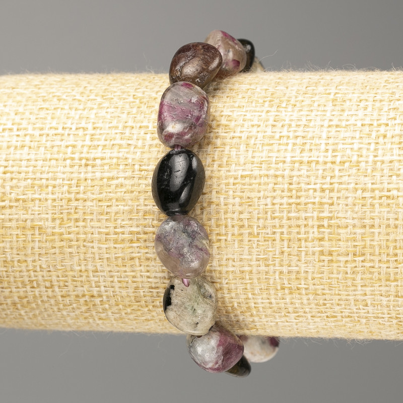 Natural Tourmaline Bead Bracelet, faceted beads 10x14 mm, stretch 18 cm