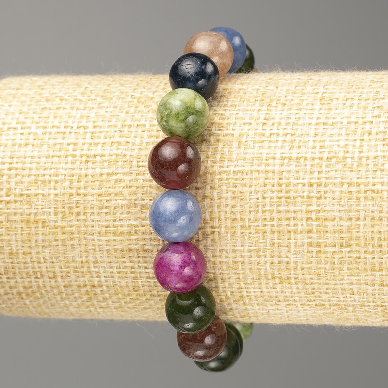 Bracelet with Semi-Precious Stones, artificial smooth beads, diameter 10±mm, length 18cm (stretch)