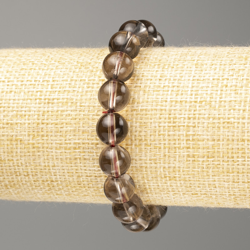 Bracelet Smoky Topaz natural stone smooth bead, diameter 10±mm, length 18cm (stretch)
