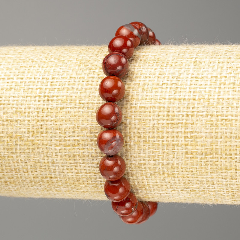 Bracelet Red Jasper natural stone smooth round beads, diameter 8.5 mm, length 18 cm (stretch)