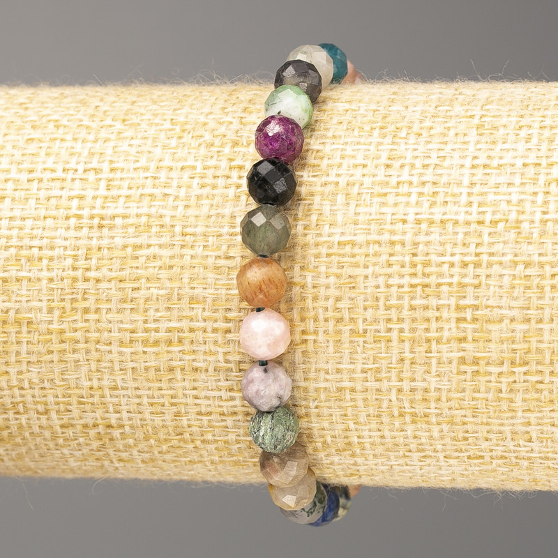 Bracelet Assorted Natural Stone, faceted beads, diameter 6(±)mm, length 18cm (stretch)