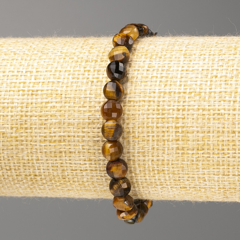 Tiger Iron Bracelet, natural stone, faceted coin, 6.5×4.5 mm, length 18 cm (elastic)