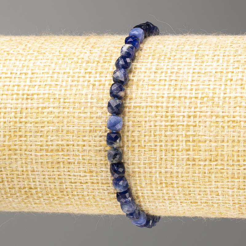 Sodalite Bracelet, Natural Stone, Faceted Cube Beads, 4.5 mm diameter, Stretch, 18 cm