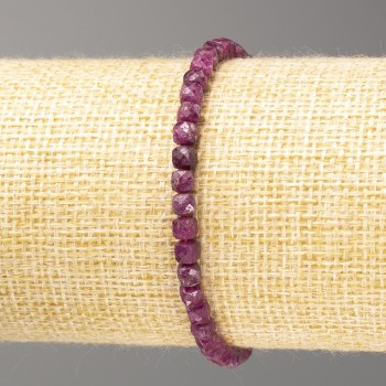 Bracelet Ruby Natural Stone Beaded Cube 4mm diameter, 18cm length (stretch)