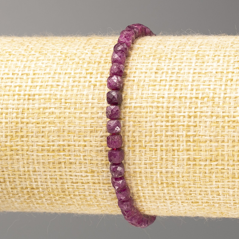 Bracelet Ruby Natural Stone Beaded Cube 4mm diameter, 18cm length (stretch)