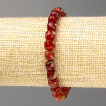 Carnelian Beaded Natural Stone Bracelet with Faceted Cubes, 7 mm ±, length 18 cm (stretch)