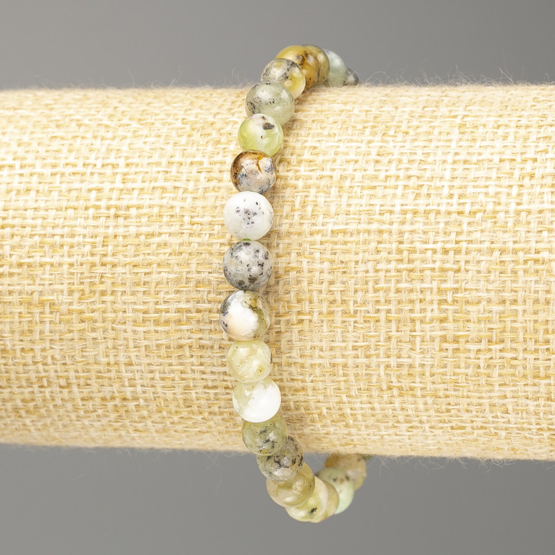 Bracelet Green Opal natural stone smooth bead, diameter 7mm±, length 18cm (stretch)