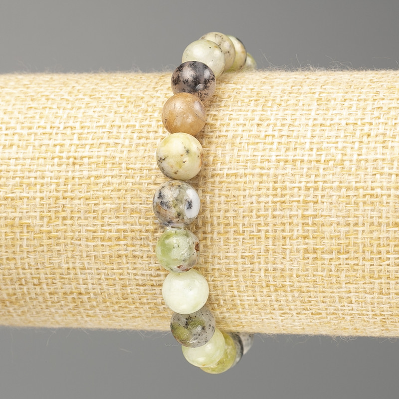 Bracelet Green Opal Natural Stone Smooth Bead, diameter 8.5mm+, length 18cm (stretch)