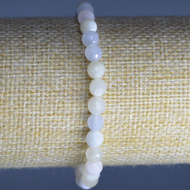 Morganite Bracelet, natural gemstone, faceted round beads 6mm diameter ±, length 18cm (stretch)