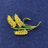 Brooch Sheaves with Yellow Rhinestones, Green Enamel, Gold-tone Metal, diameter 56x35mm+