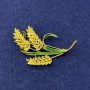 Brooch Sheaves with Yellow Rhinestones, Green Enamel, Gold-tone Metal, diameter 56x35mm+