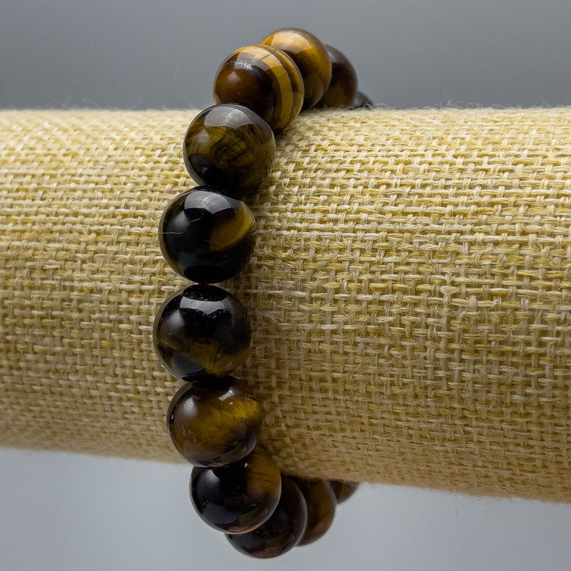 Tiger’s Eye Bracelet with Smooth Beads, 12mm diameter, 18cm stretch length