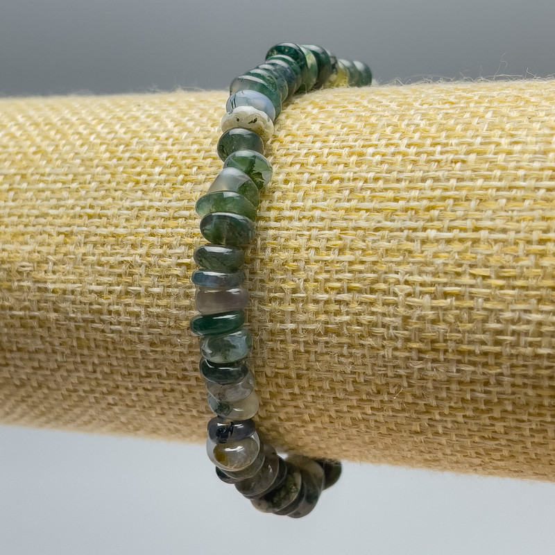 Bracelet Mossy Agate Natural Stone Beads Tumbled, diameter 7x4mm +-, stretch length 18cm