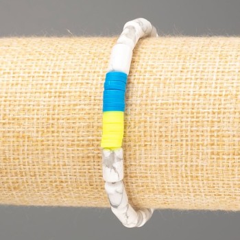 Bracelet "Ukraine" Howlite Natural Stone Cylinder, diameter 10x6mm± and Polymer Clay, length 18cm (stretch)