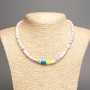 Necklace Ukraine Turquoise Howlite Cylindrical Beads with Polymer Clay, length 46 cm (stretch)