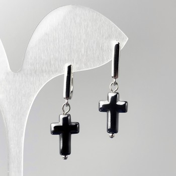 Hematite Cross Earrings, 10x16mm diameter, approx. 33mm length