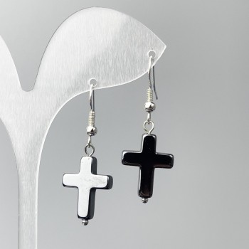 Hematite Cross Earrings, 14x19mm ±, length 39mm