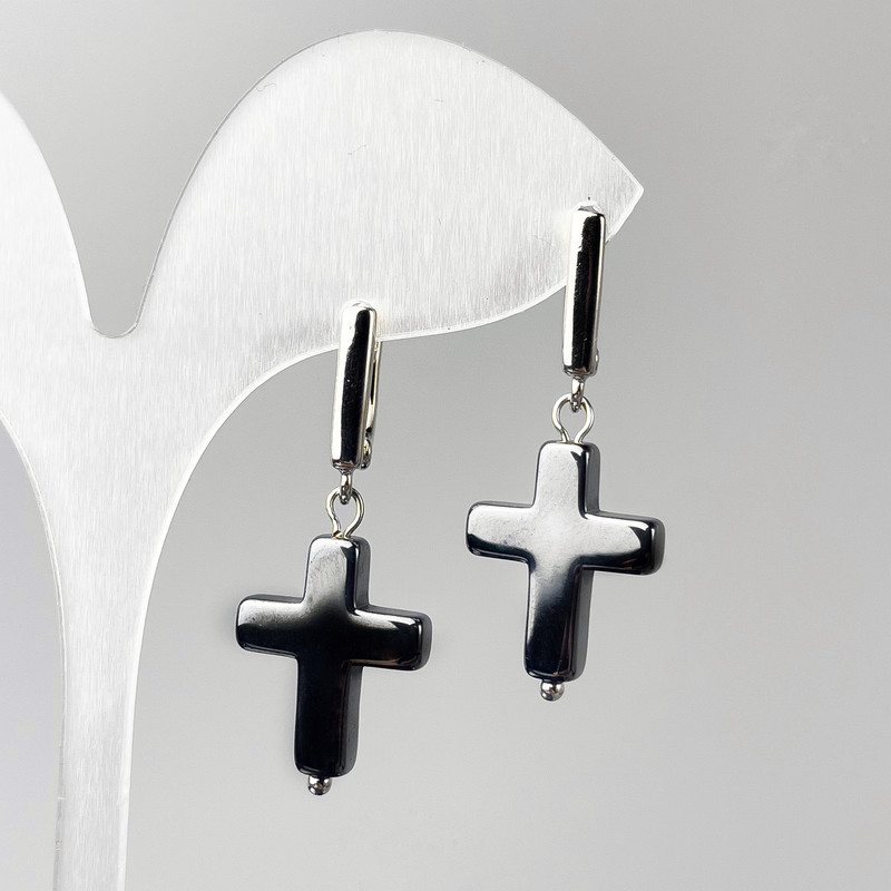 Hematite Cross Earrings, diameter 14x19mm±, length 36mm