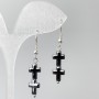 Hematite Cross Earrings, 8 mm diameter, 5x23 mm +-, length 44 mm