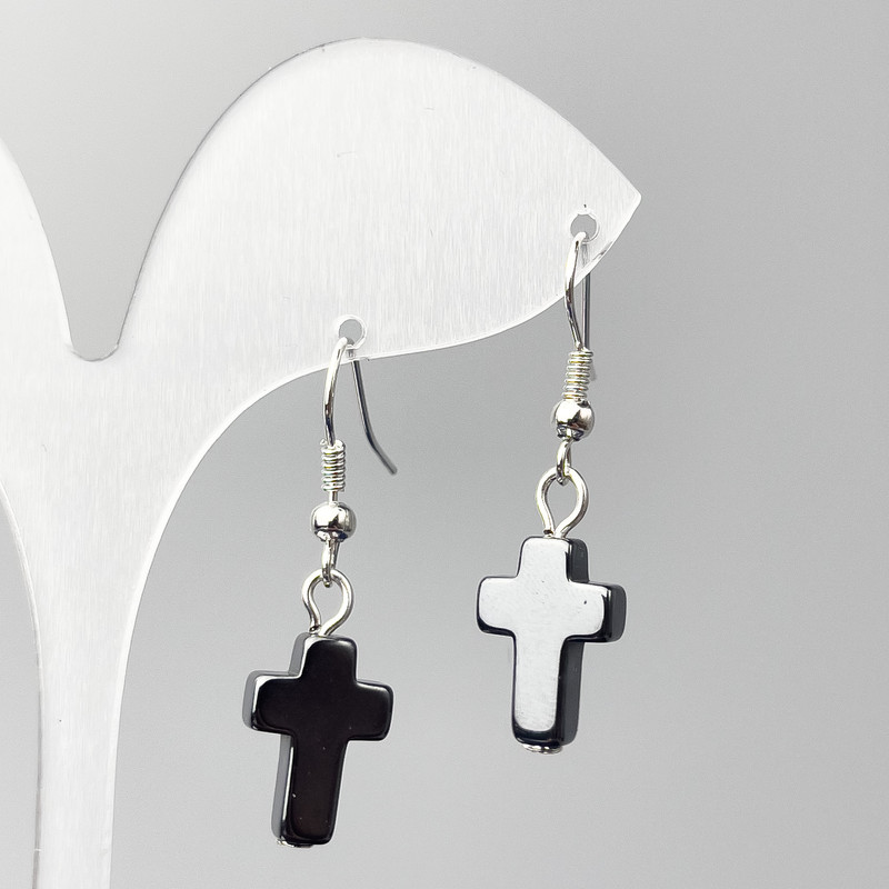 Hematite Cross Earrings, diameter 10x14, 5mm±, length 36mm