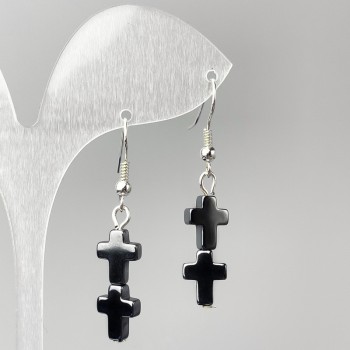 Earrings Hematite Cross, diameter 8.5×22mm±, length 44mm