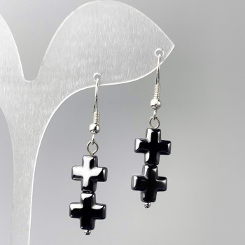 Earrings Hematite Crosses, diameter 10x21mm+-, length 43mm