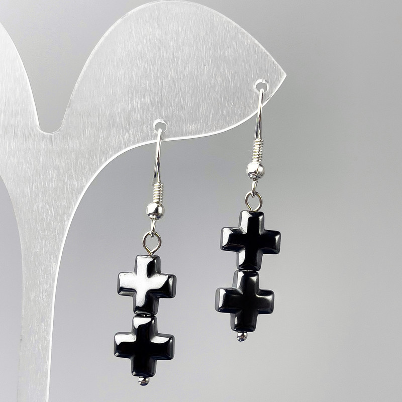 Earrings Hematite Crosses, diameter 10x21mm+-, length 43mm