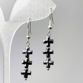 Earrings Hematite Crosses, diameter 8×26mm ±, length 45mm