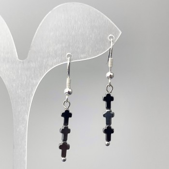 Earrings Hematite crosses, diameter 4×21mm+-, total length 43mm