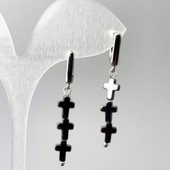 Earrings Hematite Crosses, diameter 6.5×26mm, length 45mm