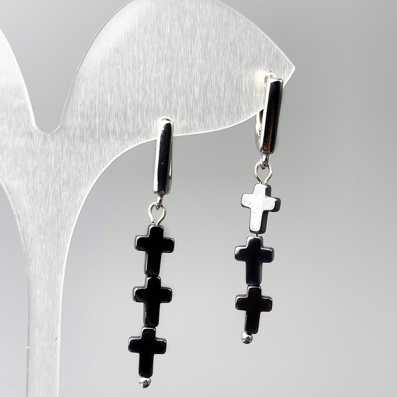 Earrings Hematite Crosses, diameter 6.5×26mm, length 45mm