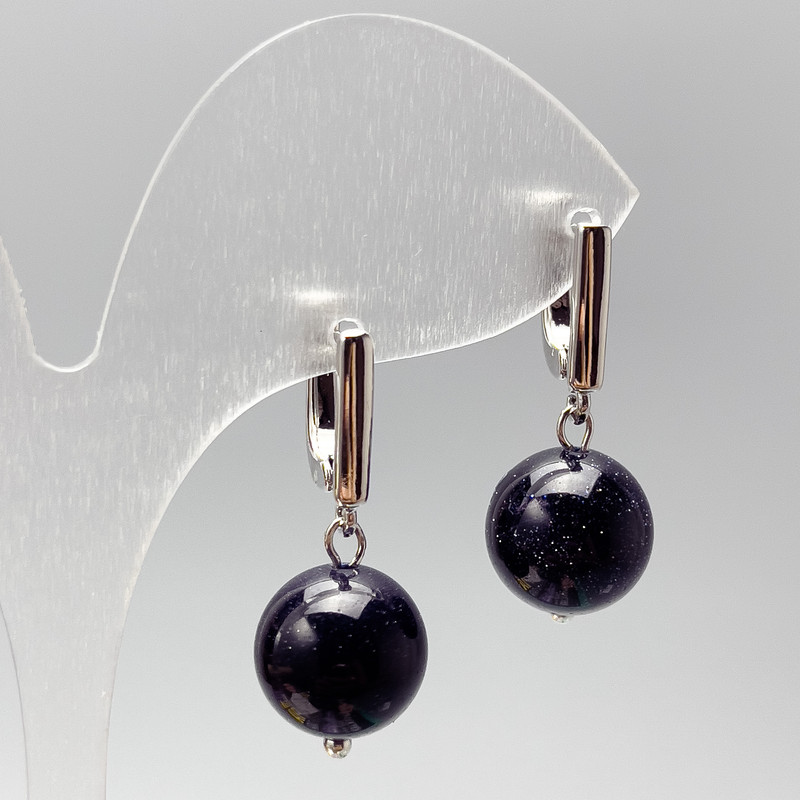 Earrings Aventurine Night of Cairo Smooth Ball, diameter 12mm+-, length 29mm